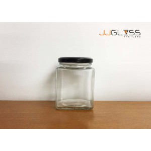 380 ML. Glass Bottle Cover Black - Wide Mouth Glass Jar, Cover Black (380 ml.)